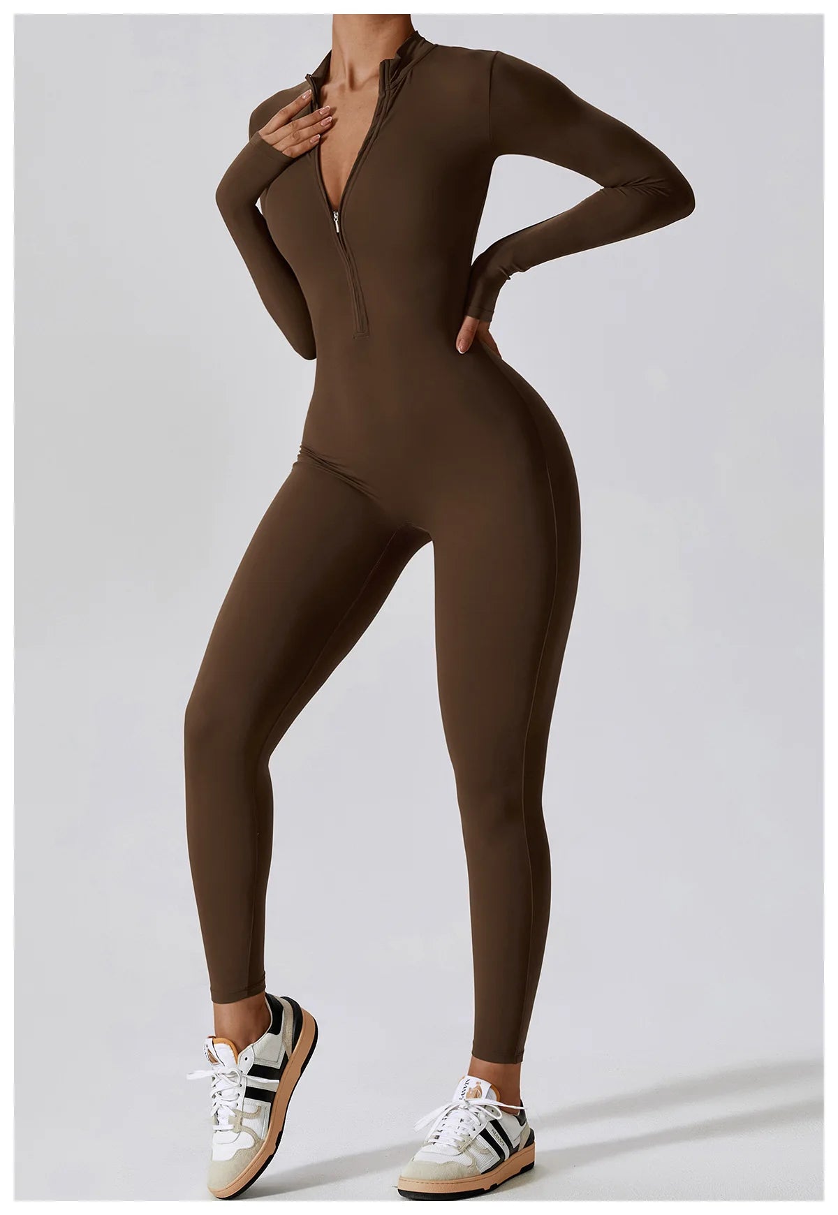 Yoga boilersuit manga comprida roupas esportivas femininas ginásio zíper macacões treino de alta intensidade fitness uma peça vestuário apertado da pele