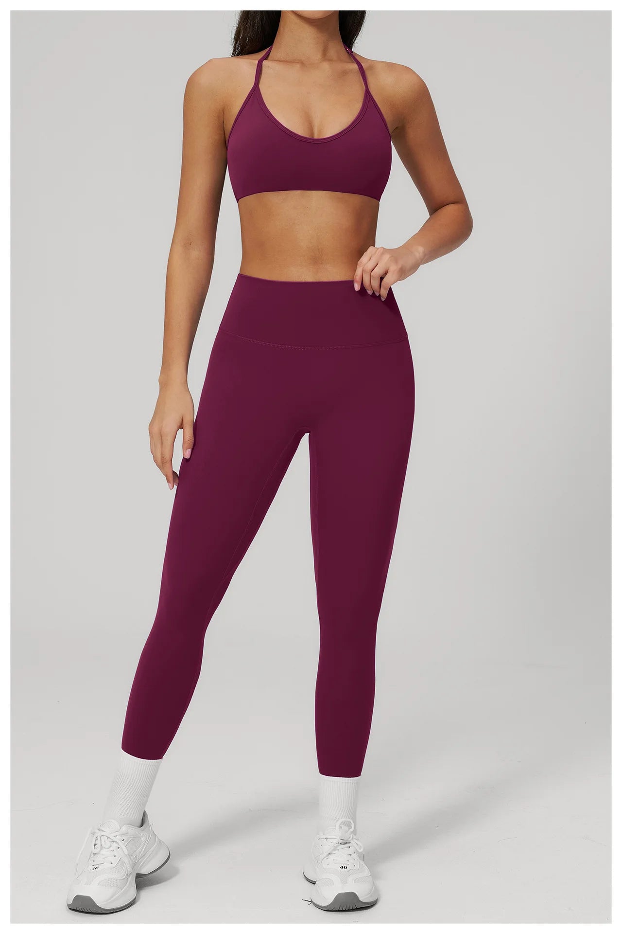 Conjunto de Yoga 2 Peças Feminino: Roupa Esportiva para Pilates, Fitness e Treino de Academia - Top Esportivo e Leggings
