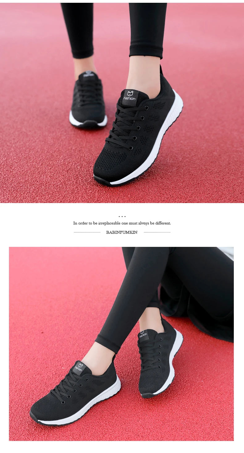 Tênis Casuais Femininos, Moda Respirável, Sapatos Planos de Malha para Caminhada, Tênis para Corrida e Academia, Calçados Femininos Brancos
