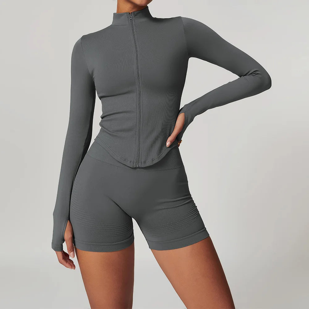 Conjunto de ginástica sem costura roupas de treino 2/3 pçs conjunto de yoga feminino leggings de fitness sutiã esportivo atlético manga longa terno de yoga