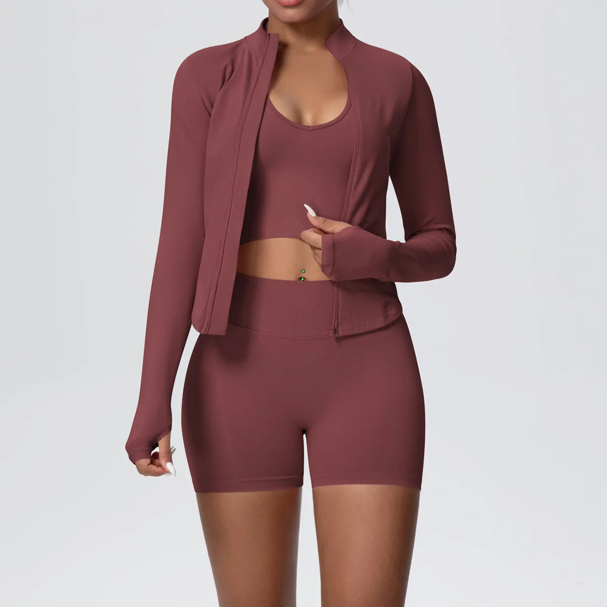 Mulheres sem costura conjunto de yoga 3 pçs roupas de treino esportes ginásio legging à prova de choque sutiã de fitness colheita superior manga longa terno de yoga