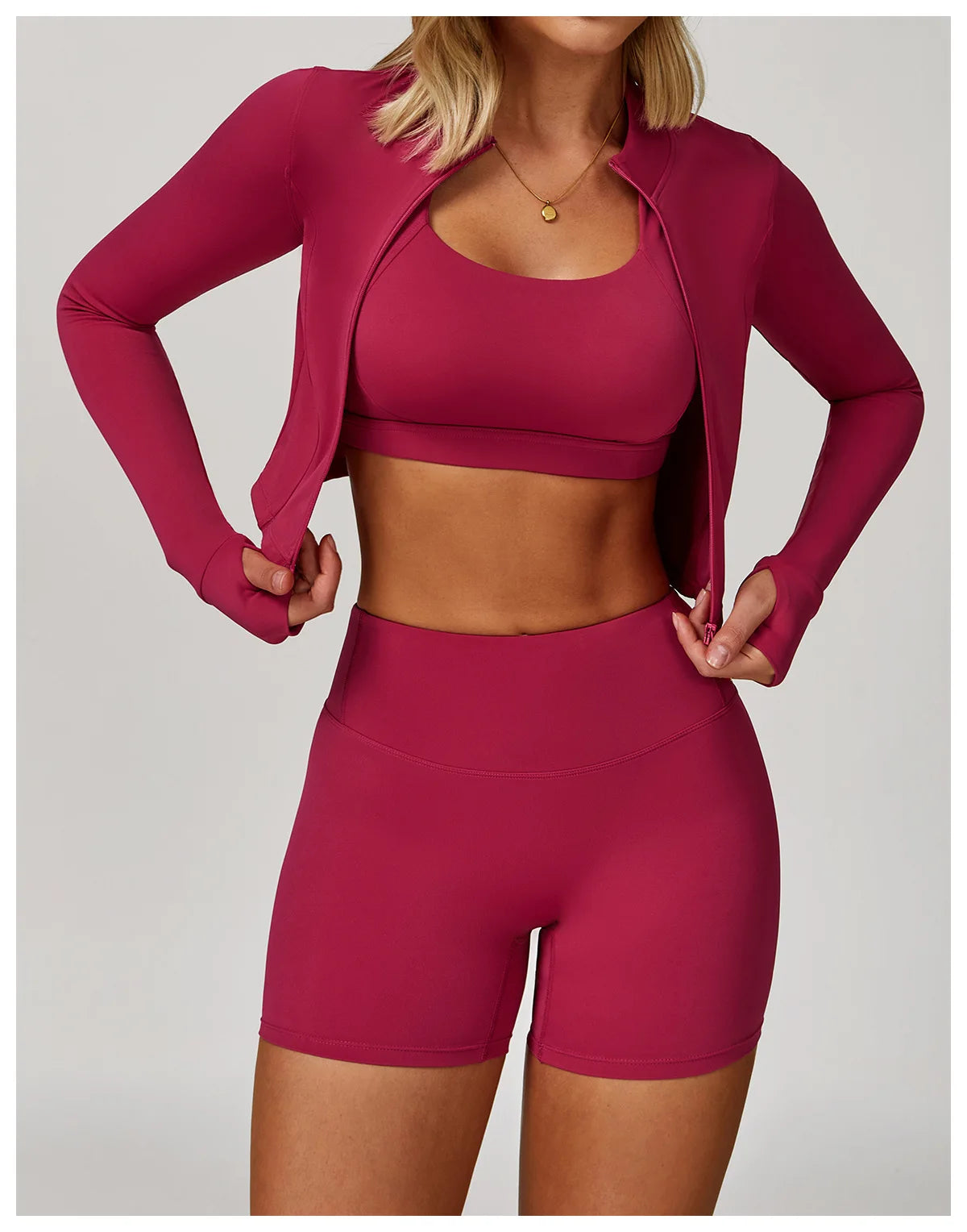 3 pçs conjunto de yoga roupas de ginásio 2 pçs roupas esportivas femininas ternos de yoga conjunto de fitness treino feminino jaqueta esportiva manga longa ginásio legging