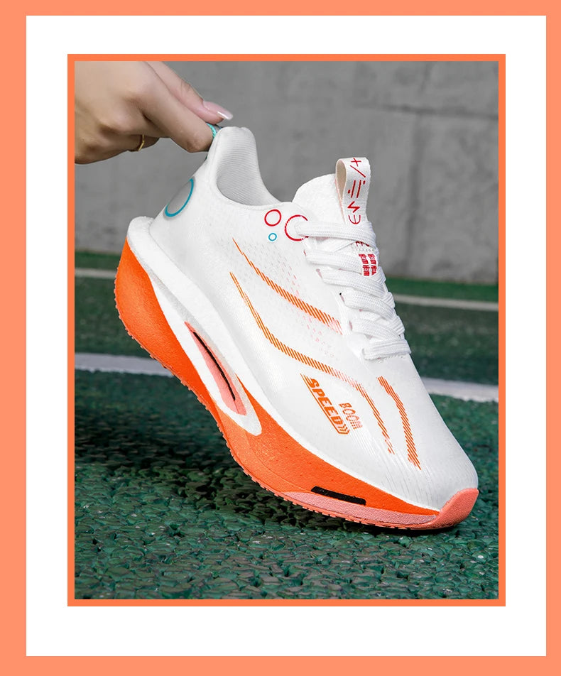 Tênis de corrida com placa de carbono para homens e mulheres, profissional para maratona, respirável, leve, para treino e corrida de rua.
