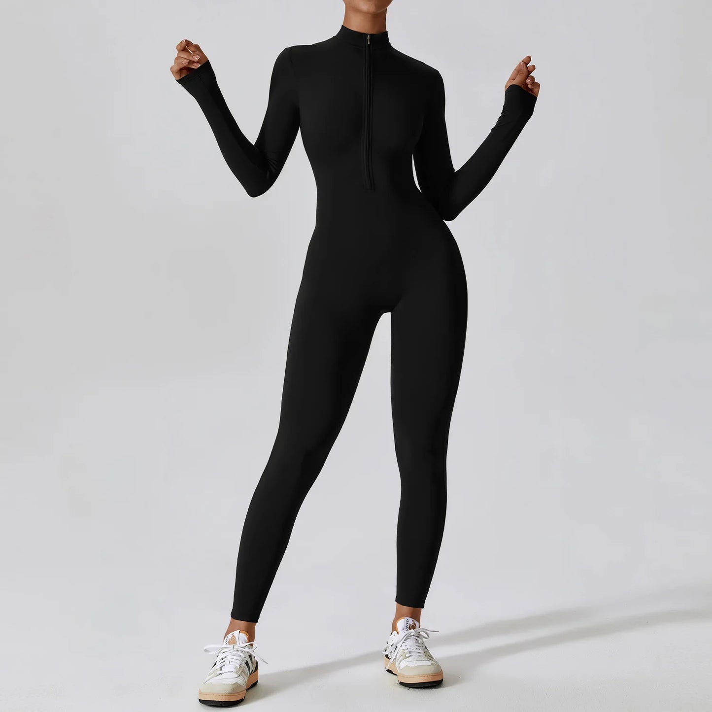 Yoga boilersuit manga comprida roupas esportivas femininas ginásio zíper macacões treino de alta intensidade fitness uma peça vestuário apertado da pele