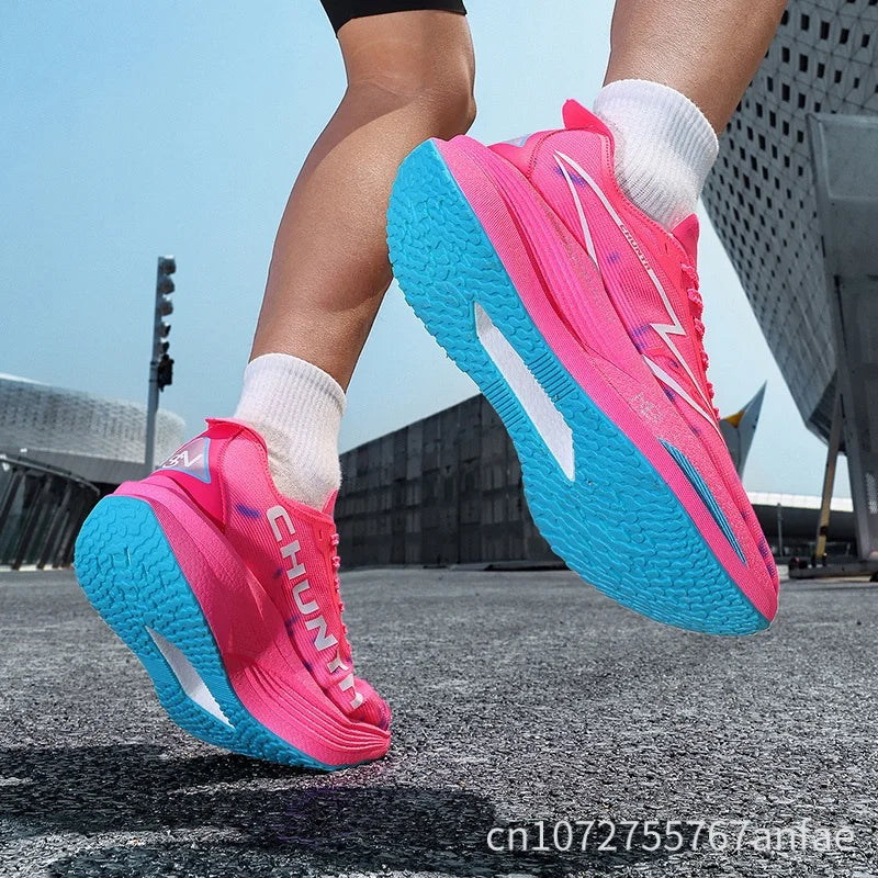 Tênis de Corrida com Placa de Carbono para Maratona, Especializado em Esportes, Respirável, Leve, Confortável para Mulheres, Sneakers Chunta