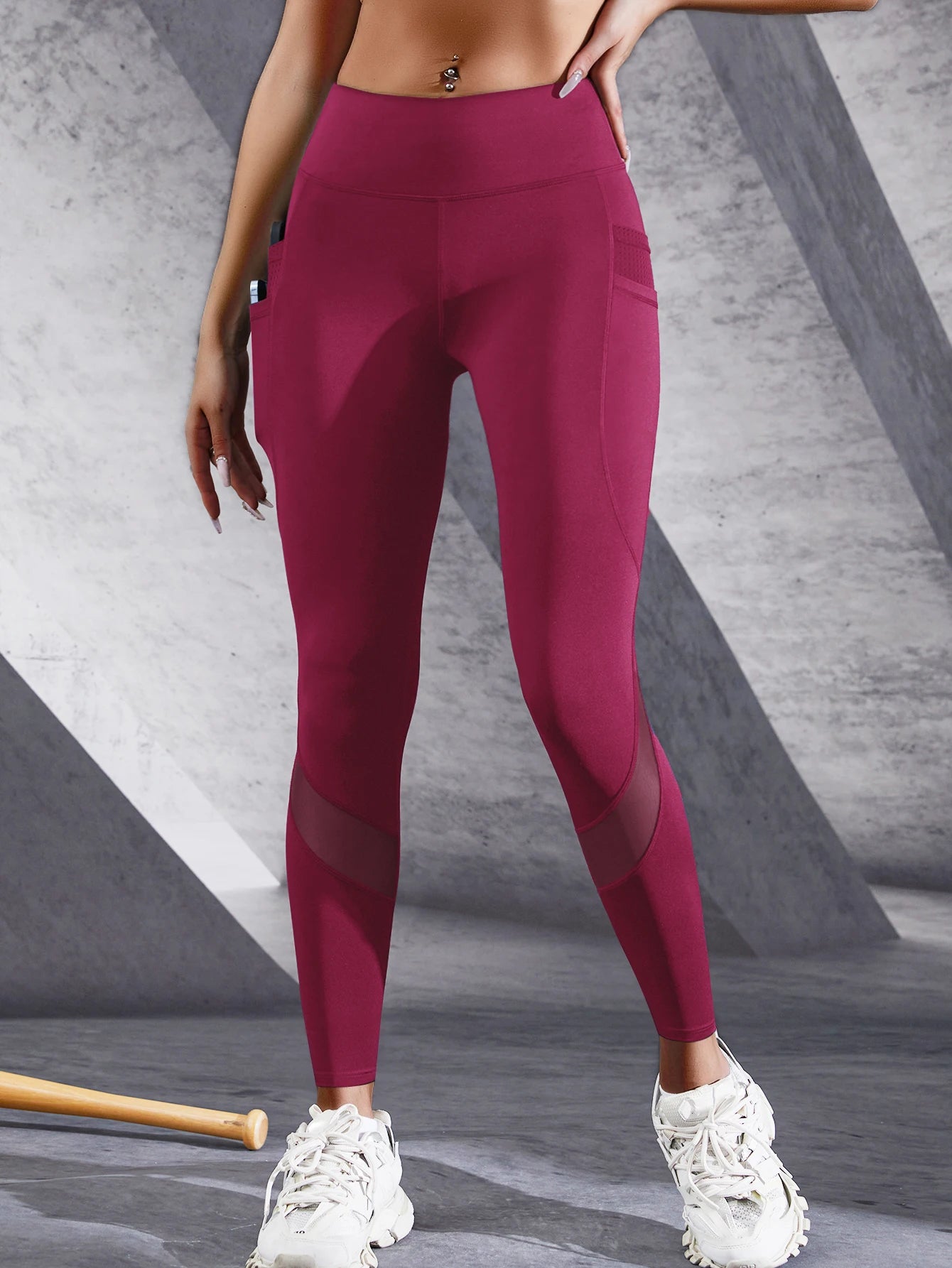 Calças de yoga de bolso duplo feminino retalhos cintura alta leggings elásticos fitness jogging ciclismo roupas esportivas femininas calças magras