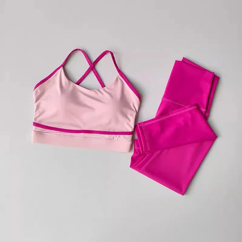 Conjunto de Yoga Feminino, Conjunto de Treino de 2 Peças, Leggings de Cintura Alta, Sutiã Esportivo, Roupa de Academia, Conjunto de Fitness