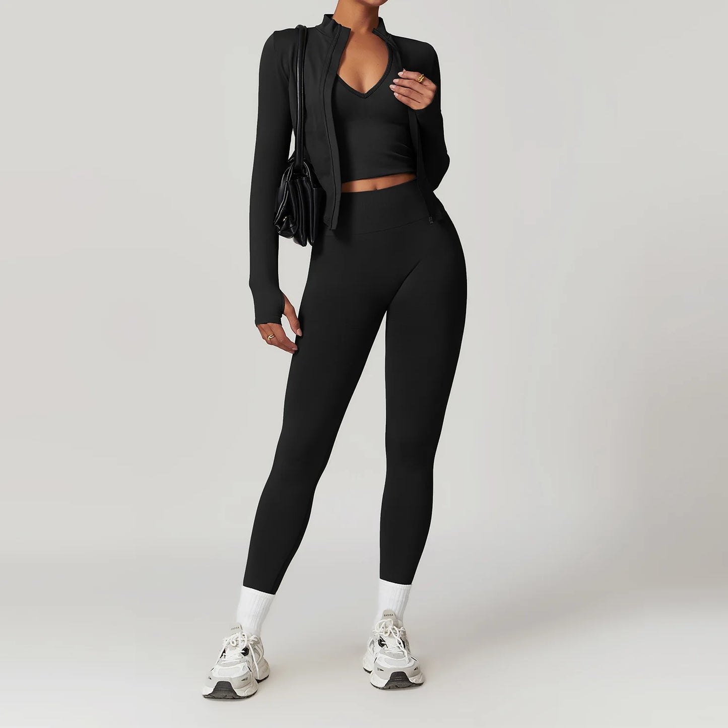 Conjunto de ginástica sem costura roupas de treino 2/3 pçs conjunto de yoga feminino leggings de fitness sutiã esportivo atlético manga longa terno de yoga